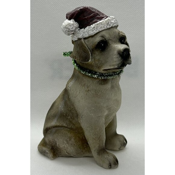 Unknown Other - Santa Puppy Dog Pet Figurine Vintage Christmas Hat Tinsel Collar Cute Labrador?